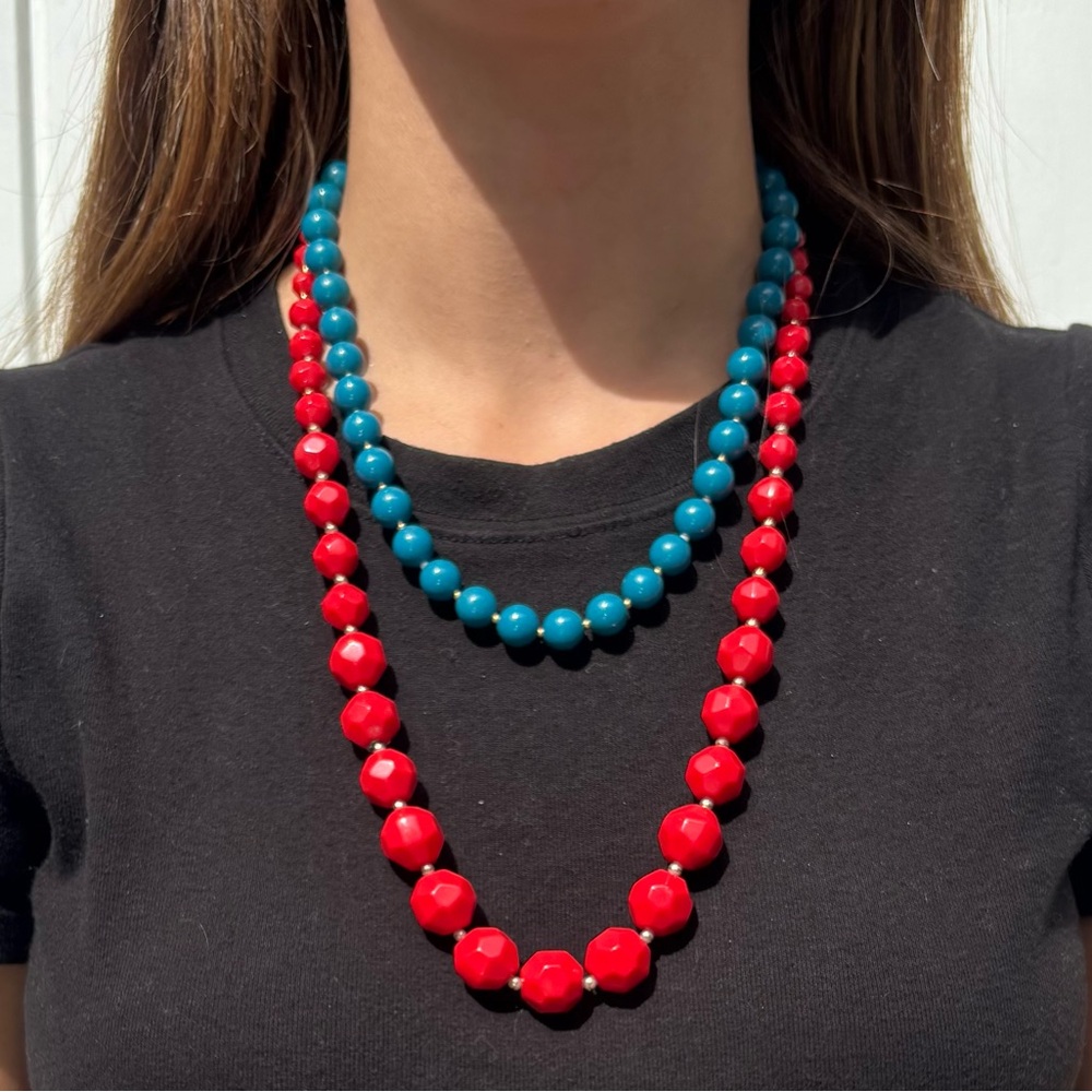 Red and Blue Beaded Necklace Set